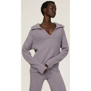 NAADAM Fisherman Polo Lavender Knit Cashmere Sweater Large